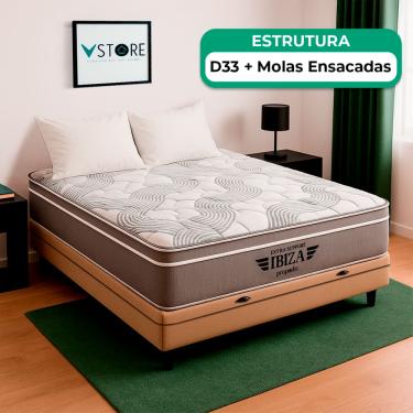 Imagem de Cama Box Baú Viúvo e Colchão Ibiza Molas V-Store 128x188x22