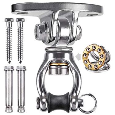 Imagem de SELEWARE Gancho giratório de 360° de aço inoxidável 304 resistente para ioga com 4 parafusos para pendurar em concreto, madeira, para playground, varanda, saco de areia, cadeira de rede