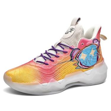 Imagem de Bolognifi Tênis de basquete neutro unissex cano alto antiderrapante luz noturna tênis de corrida resistente ao desgaste calçados esportivos Equipamento de basquetebol(Yellow,37 BR)