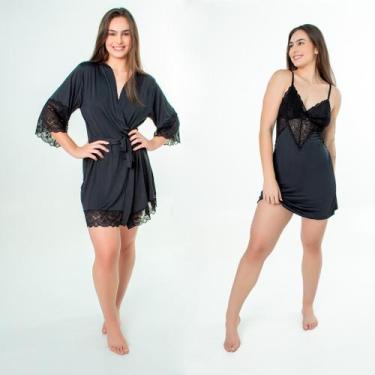 Imagem de Kit Robe Feminino Luxo Noiva Camisola Renda Confortável - NoBrand, Pre