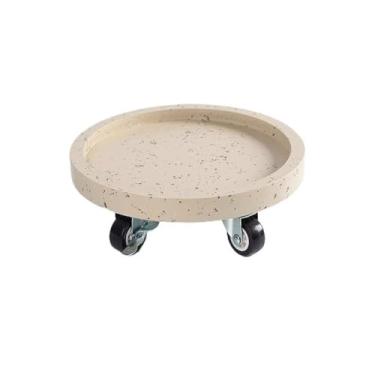 Imagem de Prato de Flores Palete redondo para plantas com bandejas coletoras de gotejamento com rodas, pires para vasos de flores de resina sintética Vaso(Beige,Pequeno)