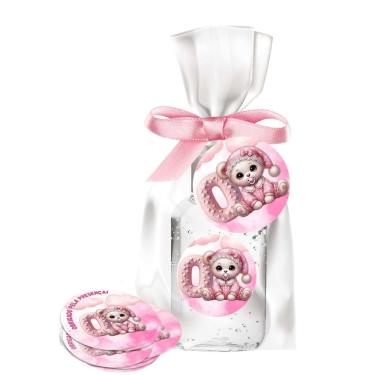 Imagem de kit 25 Lembrancinhas Alcool Gel Ursinha Rosa Maternidade e Chá De Bebê	