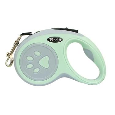 Imagem de Coleira com guia retrátil de 3/5 metros para cães e gatos com trava antiderrapante (Com Pegada-Verde,3 Metro)