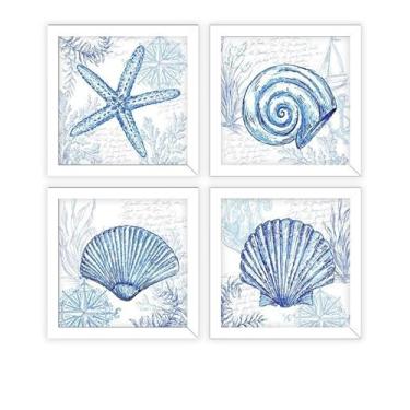 Imagem de Kit 4 Quadros Decorativos Banheiro,toalete, Lavabo, Praia (Branco)