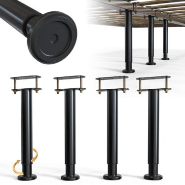 Imagem de YUEYIN 4 peças de pé de suporte de estrutura de cama de altura ajustável, pernas de suporte de estrutura de cama de aço extra resistente com base de borracha mais larga, mais estável/silencioso, kit
