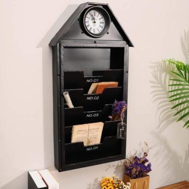 Imagem de Ferro Retro Decoração De Parede Ferro Forjado Revista Armazenamento De Parede Hging Bar Café Escritório Parede Relógio De Parede, Black