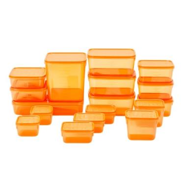 Imagem de Conjunto de Potes Herméticos, 17 Peças, Empilháveis com Tampa Laranja, para Organização de Alimentos