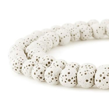 Imagem de Beadnova – Contas de pedra preciosa vulcânica de 6 – 12 mm de cor – Pedra de energia – Cura Power – Contas soltas para fabricação de joias, Branco, 8mm, 1