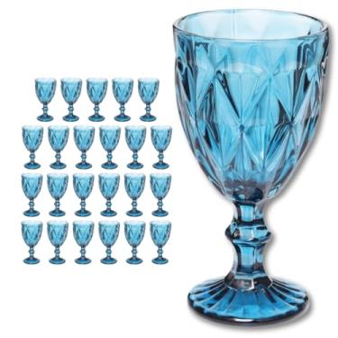 Imagem de Jogo com 24 Taças de Vidro Azul Diamond 300ml – Taça Versátil Água/Suco/Vinho Acabamento Elegante
