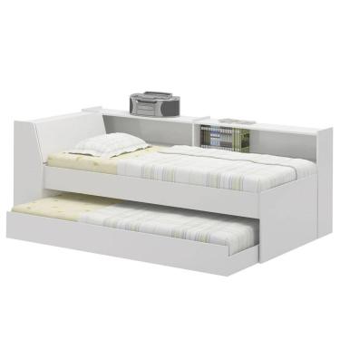 Imagem de Cama Solteiro Bicama Bau Estante 2 Nichos BB2829 Branco Dtall