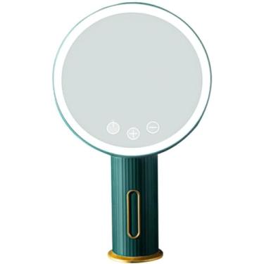 Imagem de Espelho De Vaidade De Penteadeira De Mesa De Vestir Livre 31,5 * 19 Cm Verde Led Espelho De Maquiagem Com Luz Superior Espelhos Cosméticos De Forma Redonda De Vaidade Rotativa, Green, 31.5 * 19cm