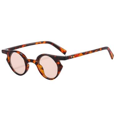 Imagem de Moda Pequeno Olho de Gato Óculos de Sol Femininos Retro Rebites Decoração Homens Tendência Punk Lente Redonda Óculos de Sol Tons UV400, Leopardo champanhe, Tamanho Único