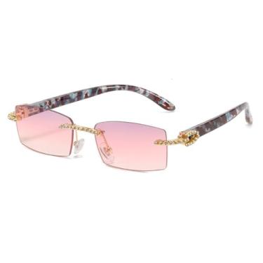 Imagem de Óculos de sol sem aro de diamante feminino vintage retangular óculos de sol femininos tons de strass óculos de sol cores degradê, C4Flower, cinza rosa, tamanho único