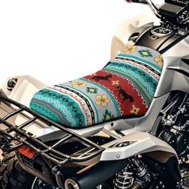 Imagem de Dreaweet Capa de assento para quadriciclo à prova d'água, acessórios de quatro rodas, capa de assento de cavalo tribal nativo americano, universal, serve para a maioria dos quadriciclos, modelo