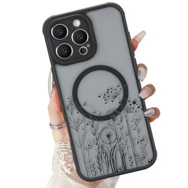Imagem de AICISINGN Capa de telefone para iPhone 16 Pro Max estética [compatível com MagSafe], capa preta fosca rígida de policarbonato macio TPU macio design floral bonito à prova de choque para mulheres