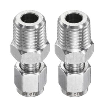 Imagem de HARFINGTON 2 peças de encaixe de compressão tubo de 1/20.3 cm OD x 1/10.2 cm NPT rosca macho de aço inoxidável acoplador reto adaptador de tubos de compressão conector para óleo gás água