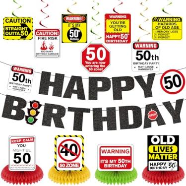 Imagem de 12 peças de decorações de aniversário de 50 anos para adultos, faixa de decoração engraçada feliz de 50 anos