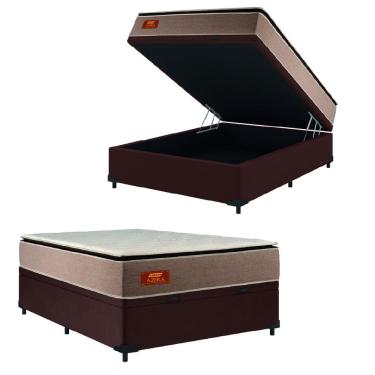 Imagem de Cama Box Baú Casal Gazin Colchão Com Molas Ensacadas 138x188x75cm Azera Branco/Bege