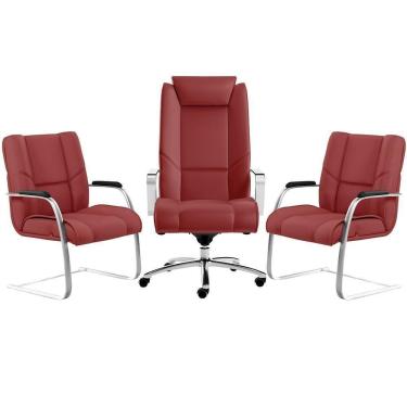 Imagem de Kit Cadeira Presidente Com 2 Cadeiras Fixas Vermelho