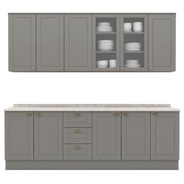 Imagem de Cozinha Modulada 9 Pecas 240 Cm Ce856 Americana Henn Cinza Calcare