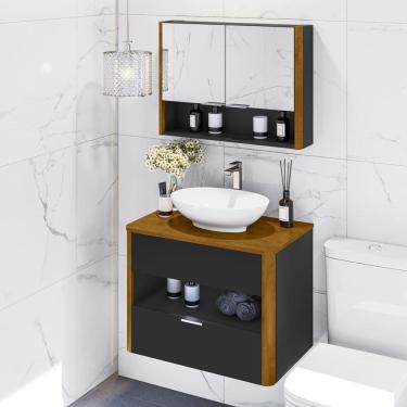 Imagem de Conjunto para Banheiro Santorini com Cuba e Espelheira Canto Curvo