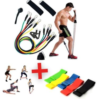 Imagem de Kit 11Peças Elastico Extensor +Kit 5 Mini Band Treino Em Casa Exercícios Malhar Musculação Fisioterapia-Thee Brothers