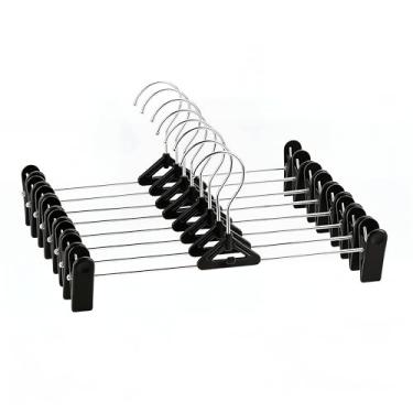 Imagem de Cabides de calça com clipes, cabide de saia empilhável de plástico para calças, shorts, calças de ganga, clipe ajustável para homens, mulheres e crianças (20, preto)