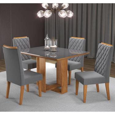 Imagem de Mesa de Jantar Retangular Ligia com 4 Cadeiras Iza Cobre/Cinza/Vd Grafite - Casa Giulia
