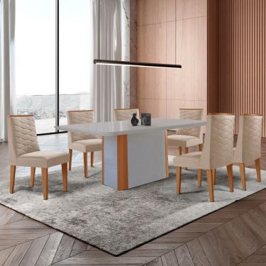 Imagem de Mesa de Jantar Isadora 180cm Tampo MDF Vidro com 6 Cadeiras Safira