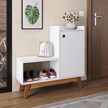Imagem de Genérico, Sapateira de Madeira Hall de Entrada Closet Banquinho Organizador Sapatos 1 Porta Retrô Shoes - Branco