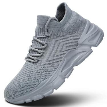 Imagem de Tênis de caminhada masculino, para corrida, atlético, esportivo, sem cadarço, leve, respirável, para academia, sola macia, Z43 cinza, 37