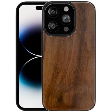 Imagem de FEJUC Capa compatível com Apple iPhone 15 Pro Max, madeira real natural e amortecedor de TPU, capa híbrida durável à prova de choque, capa protetora de madeira para iPhone 15 Pro Max (nogueira)
