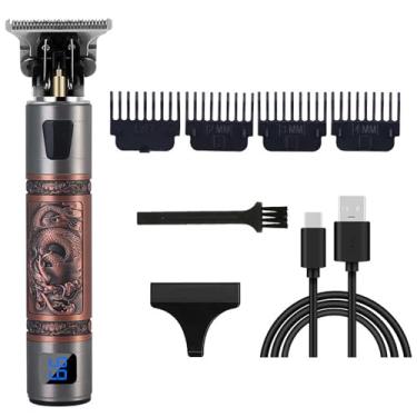 Imagem de Aparador de cabelo profissional para homens e mulheres, sem fio, recarregável, aparador de cabelo, kit de cuidados com corte corporal de metal, barbearia (Red Copper Flying Dragon LCD)