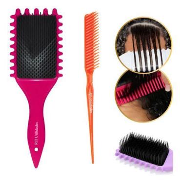 Imagem de Escova Cabelo Fitagem Finalização Ondas + Pente 3 Fileiras - RJI Utili