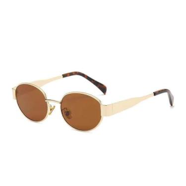 Imagem de Óculos de sol retrô oval feminino masculino redondo punk armação de metal dourado óculos de sol para dirigir lentes transparentes UV400, dourado marrom, BH01
