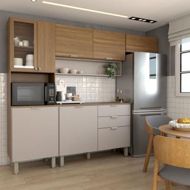 Imagem de Cozinha Completa Griffin 8 Portas 2 Gavetas com Vidro Amêndola/Nude Prime Tx - Panorama Móveis