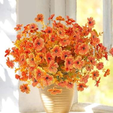 Imagem de Flores falsas de outono, flores de seda de toque real, flores artificiais laranja de outono para decoração, flores artificiais para respiração de bebês a granel para decoração de outono de Ação de