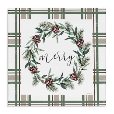 Imagem de Stupell Industries Merry Wreath on Green Plaid Canvas Wall Art Design por Elizabeth Tyndall, 43 x 43 cm
