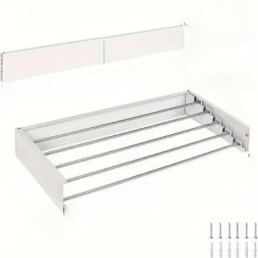 Imagem de Varal De Parede Mágico Até Retrátil Dobrável Todo De Alumínio Grande Varetas Branco(80 cm)