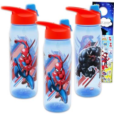 Imagem de Marvel Pacote com 3 garrafas de água do Homem-Aranha – Pacote com 3 copos reutilizáveis para casa, escola, esportes, lembrancinhas de festa, mais adesivos | Conjunto de garrafas de água do