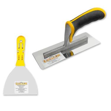 Imagem de Desempenadeira Rígida de Aço Inox 24x11,5cm Com Espátula Flexível Evol