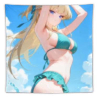 Imagem de LIEGBMEU Tapeçaria de biquíni sexy anime menina 152.4 cm x 152.4 cm interior exterior parede colcha arte decoração de tapeçaria caprichosa, AF415