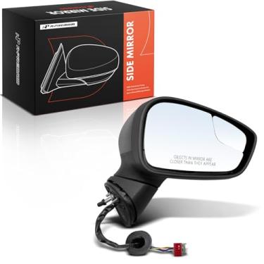 Imagem de A-Premium Espelho retrovisor elétrico do lado do passageiro - compatível com Ford Fiesta 2011 - Espelho retrovisor externo externo preto dobrável manual aquecido com luz de seta vidro de ponto cego