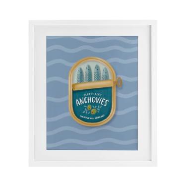 Imagem de Stupell Industries Anchovas enlatadas em ondas impressão emoldurada branca sob vidro design por Sandra Picco, 40,6 x 33,5 cm