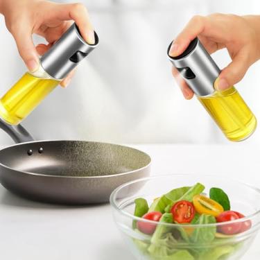 Imagem de Kit 2 Pulverizadores Spray para Azeite e Vinagre 100ml Vidro e Aço Inox Reutilizáveis Pulverização Uniforme Controle de Gordura Saudável Saladas Carnes Grelhados Fácil de Limpar (2 Unidades Prata)
