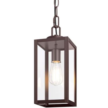 Imagem de BesLowe Pacote com 1 luminária pendente para uso externo, lanterna suspensa moderna de 33 cm, luminária suspensa externa marrom com corrente ajustável, lustre externo para varanda, gazebo, porta da
