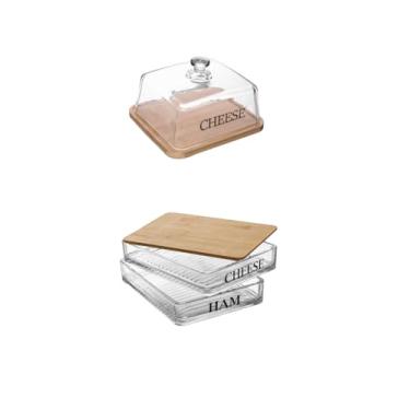 Imagem de Kit Queijeira Porta Frios Vidro e Bambu Wolff