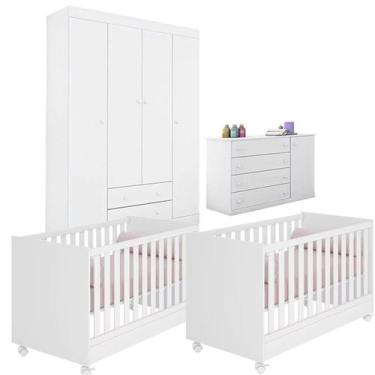 Imagem de Quarto de bebe Para Gemeos com guarda roupa, comoda e 2 berços padrão 