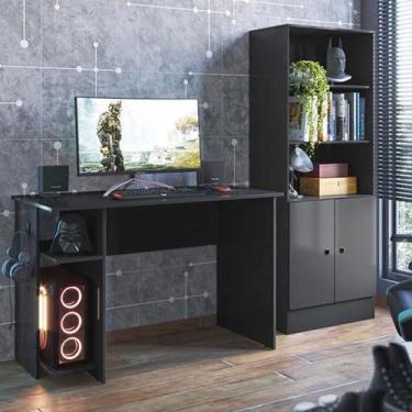 Imagem de Jogo de Quarto Gamer com Mesa para Computador e Estante Livreiro - Qmo