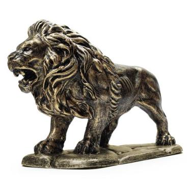 Imagem de Leão Andando Em Pé Base Estátua Decorativa Escultura Animal - M3 Decor